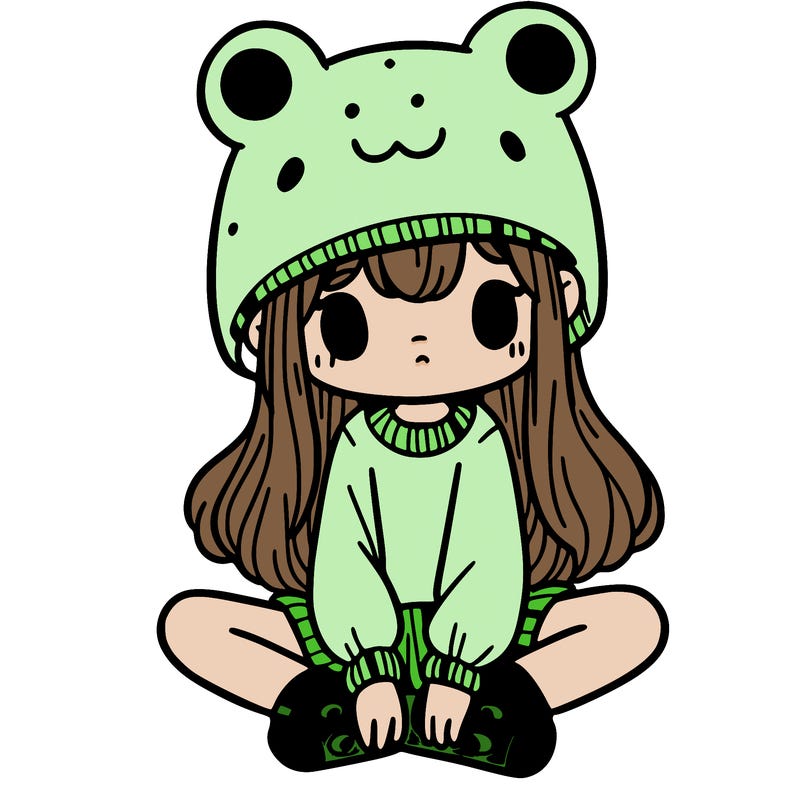 a girl wearing a frog hat and some frog socks