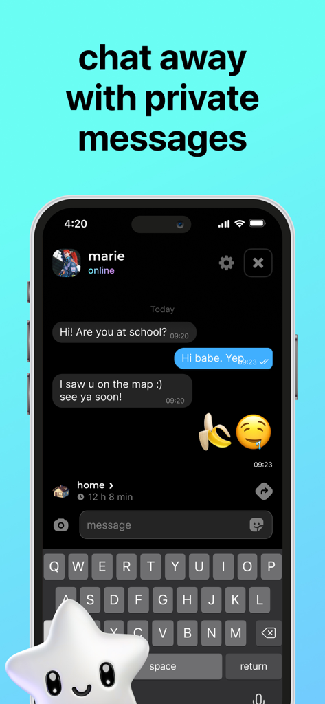A smartphone screen showing the private messaging interface of the Blink app with a dark mode chat between friends.