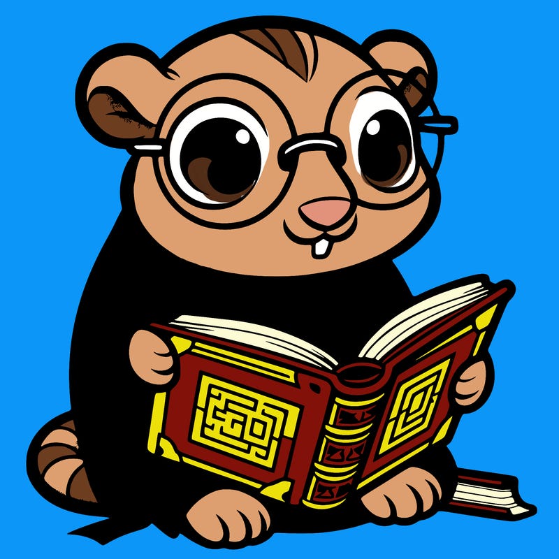 a scholarly bookworm wearing glasses and reading ancient tomes