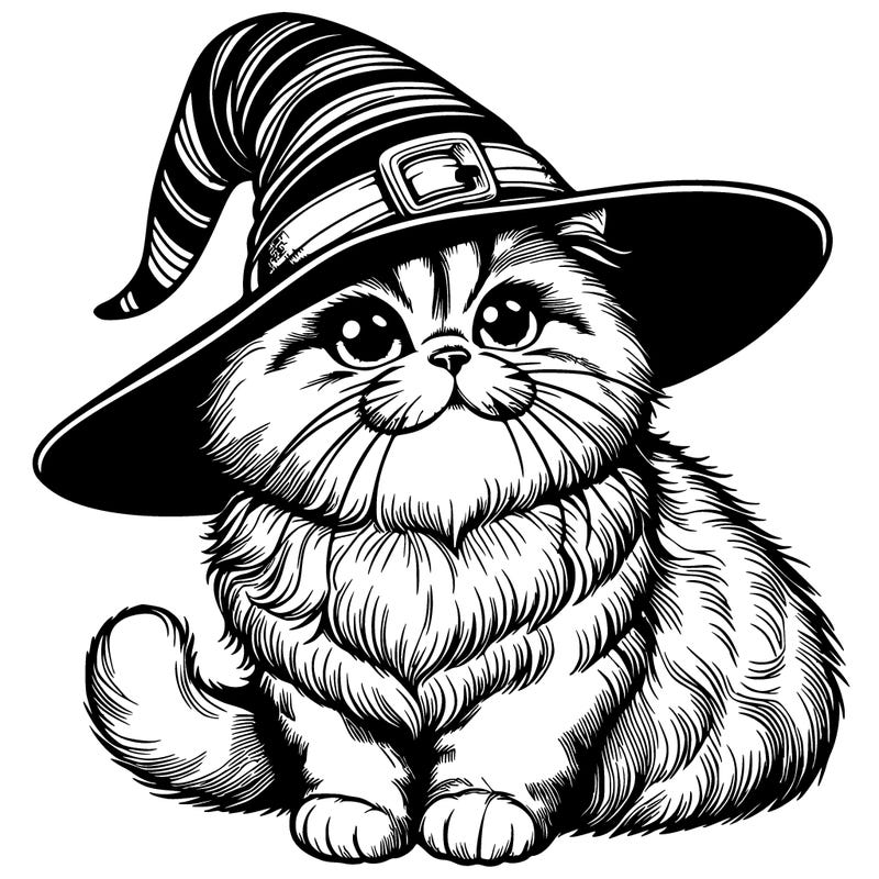 realistic cat with a witch hat on