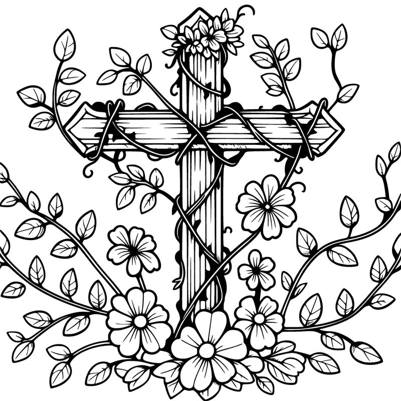 cross with vines and flowers
