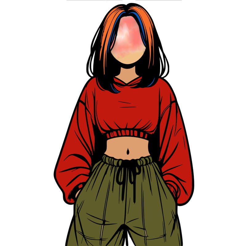 realistic girl faceless with baggy pants and a crop top
