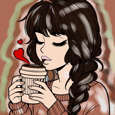 realistic girl drinking coffee