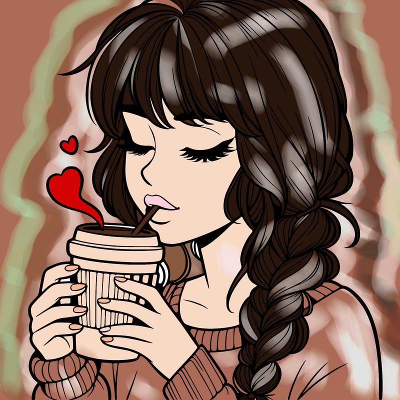 realistic girl drinking coffee