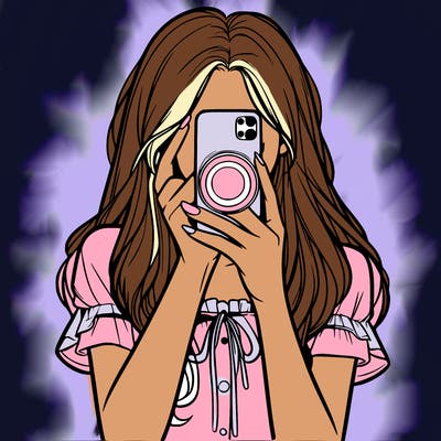 a realistic girl holding her phone taking pictures