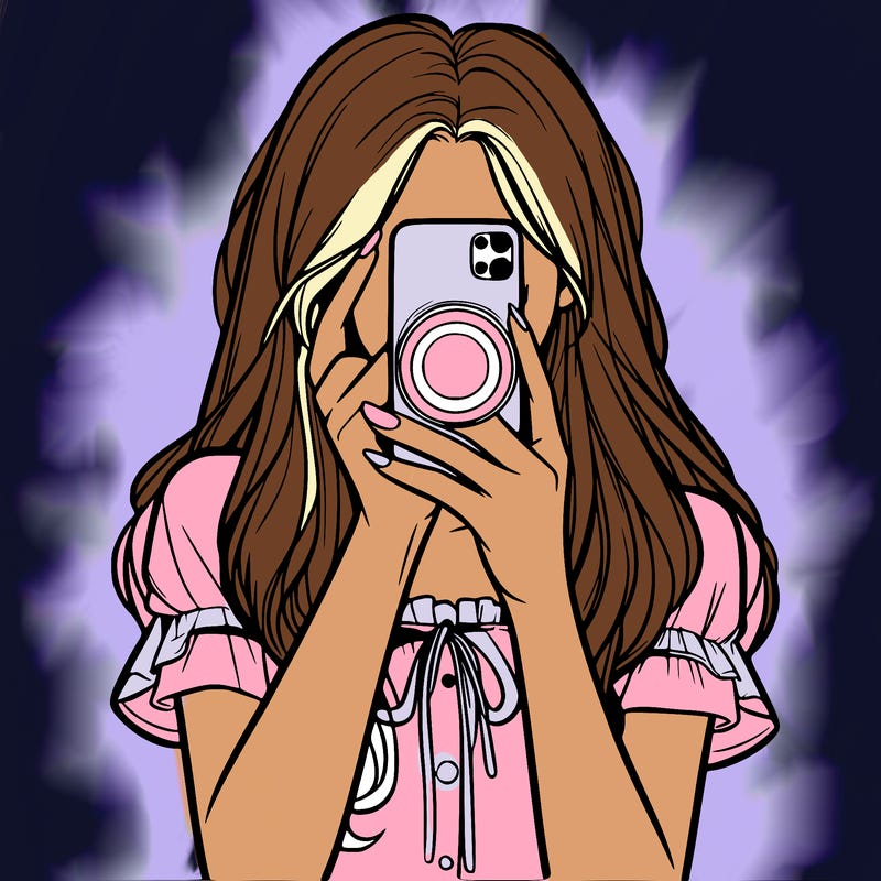 a realistic girl holding her phone taking pictures