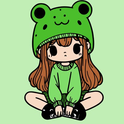 a girl wearing a frog hat and some frog socks