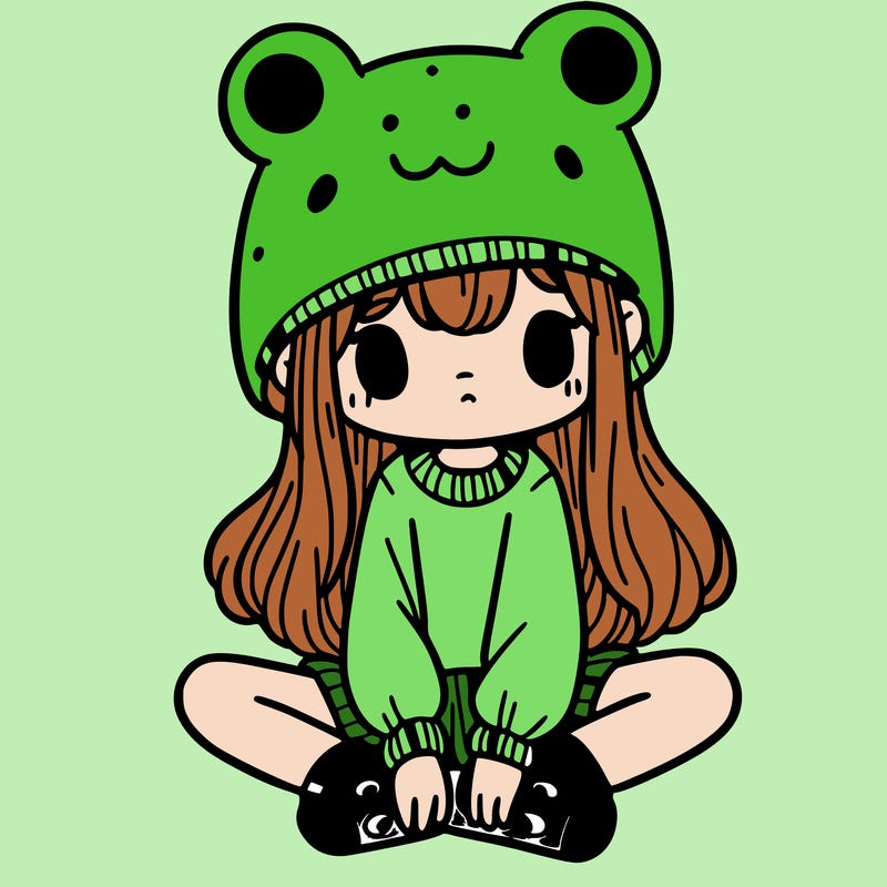 a girl wearing a frog hat and some frog socks