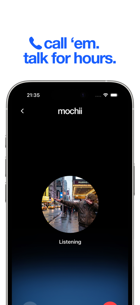 mochii - Emochi alternative - Mochii app voice calling interface showing an AI companion listening