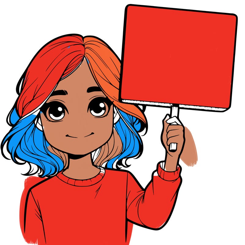 realistic girl holding up a sign