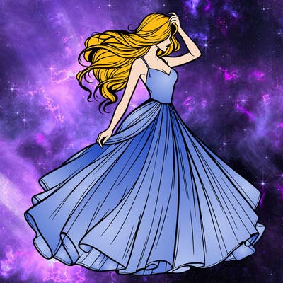 realistic woman with dress flowing in the wind