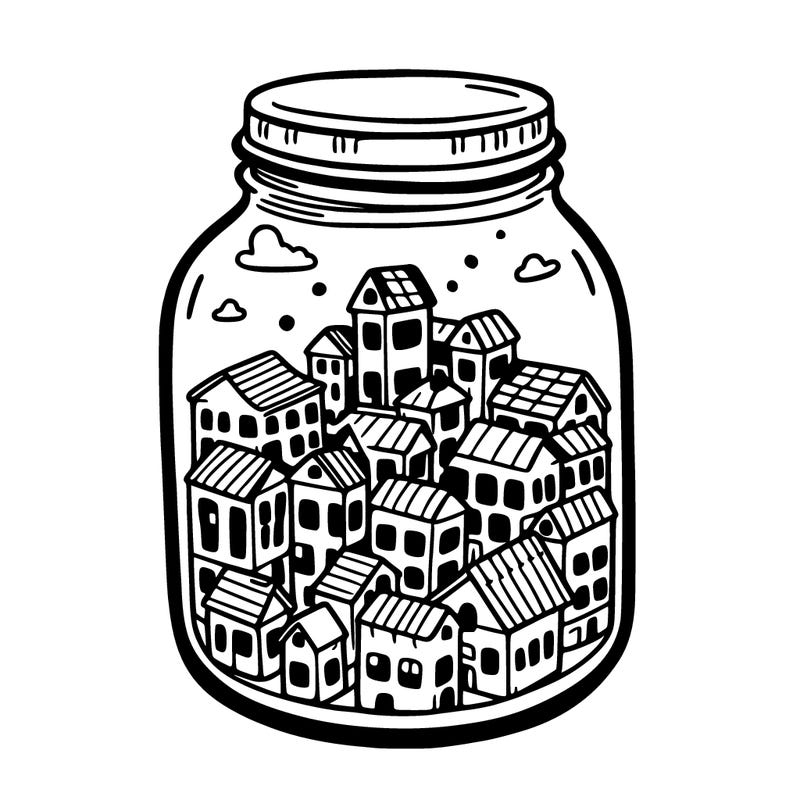 a tiny town trapped inside a jar