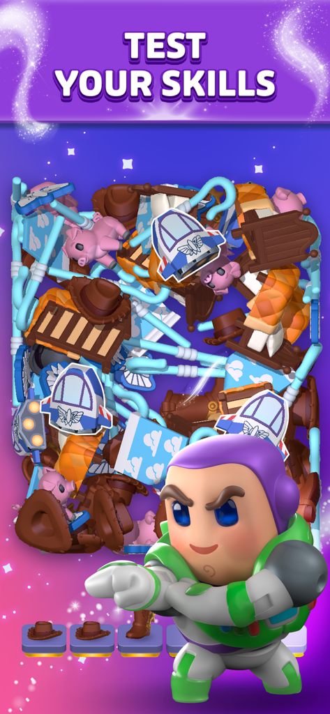 Disney Magic Match 3D - Un puzzle de clasificación 3D en Disney Magic Match 3D con Buzz Lightyear y objetos temáticos de Toy Story