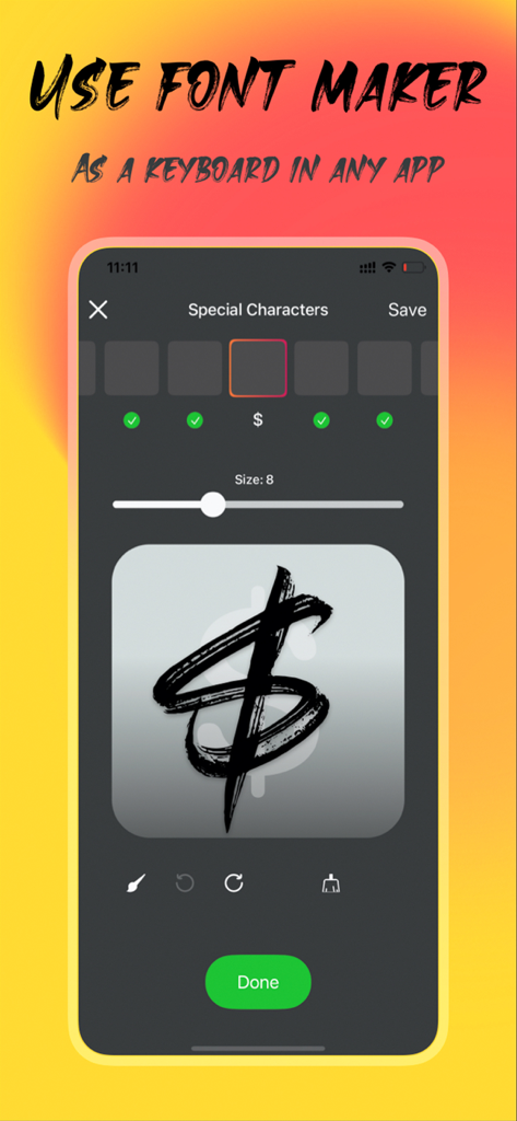 Designing a custom handwritten font character on a mobile screen