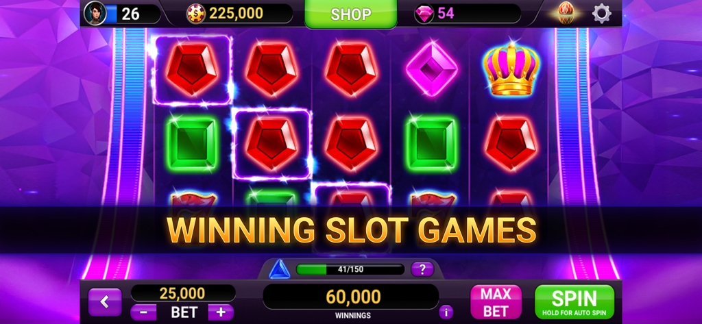 Bildschirm mit Gewinn-Slot-Spielen in Blackjack 21 Online-Casino.
