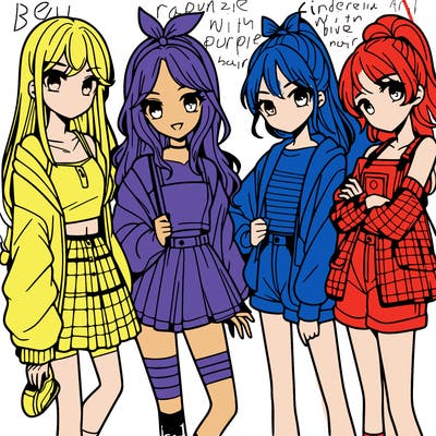 teen manga girls group of 4