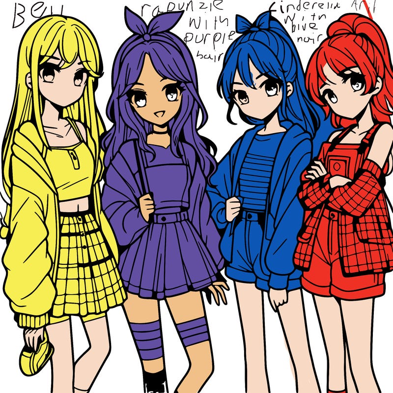 teen manga girls group of 4