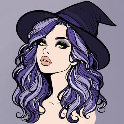 realistic witch girl with wavy hair and lips