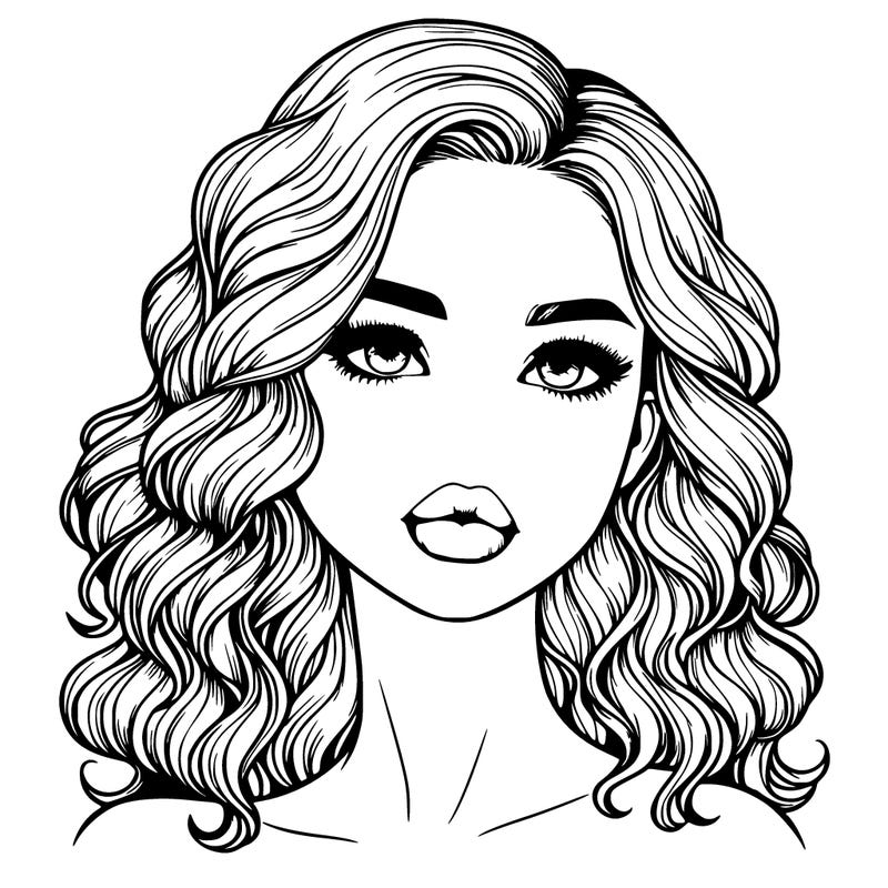 realistic girl with wavy hair and lips