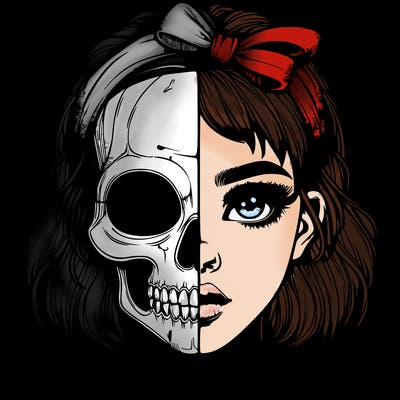 realistic girl with half skull mask