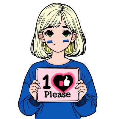 realistic girl holding a sign that says 1 like please