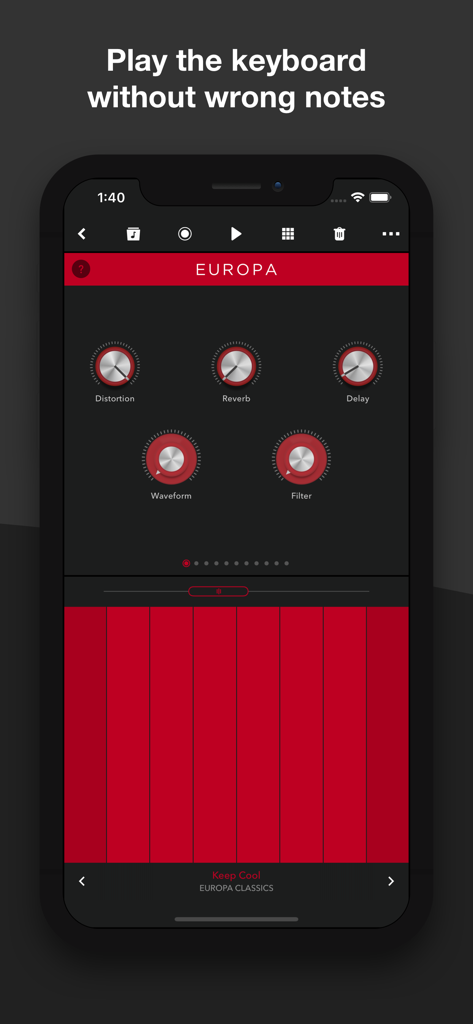 Reason Compact - Make Music - Reason Compact app interface showing the Europa synthesizer controls and smart keyboard