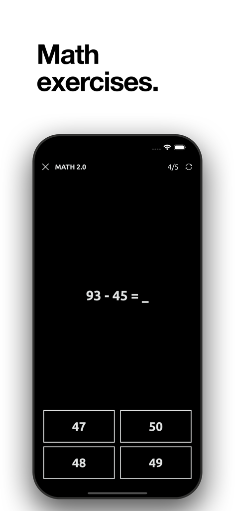 Reaction training. - Captura de pantalla de un desafío de resta matemática mental dentro de la aplicación Entrenamiento de Reacción.