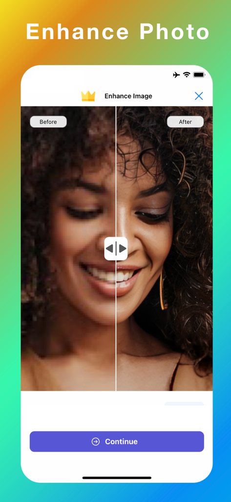 Background Eraser: Bg Remover+ - A side by side comparison of a portrait before and after photo enhancement showing improved clarity and sharpness