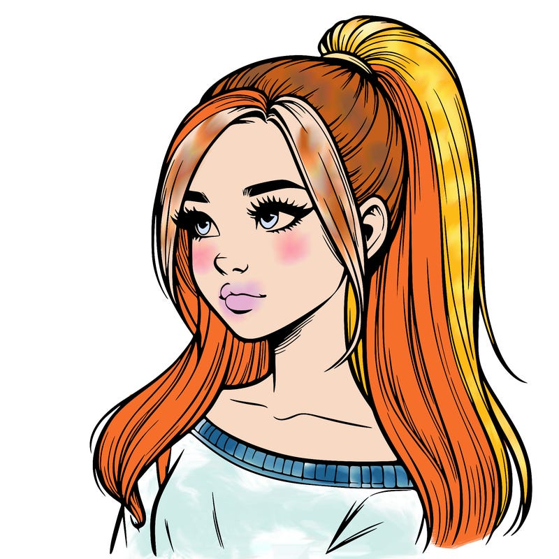 realistic girl with a high ponytail