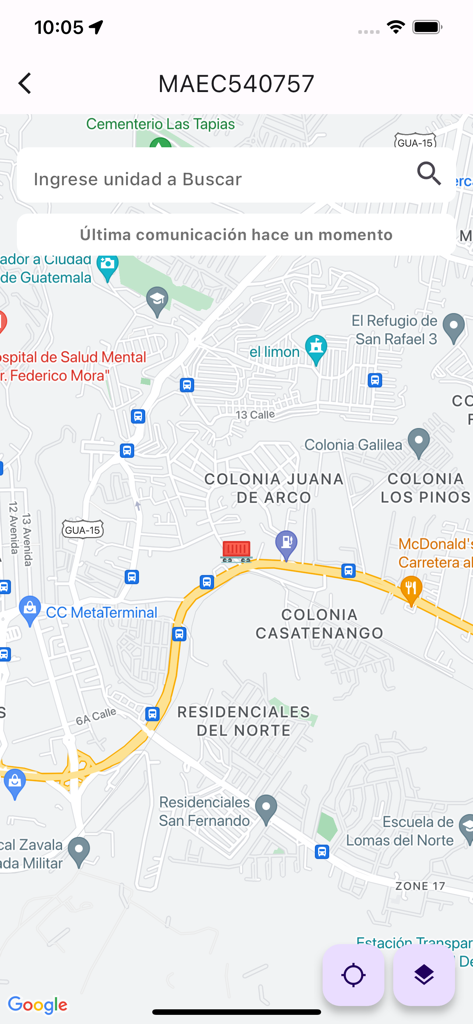 Forza Secure - Forza Secure app screen showing real-time location of a cargo container unit on a city map