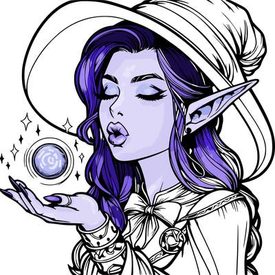 realistic elf casting a spell with lips