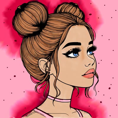 realistic girl with buns on the top of her head