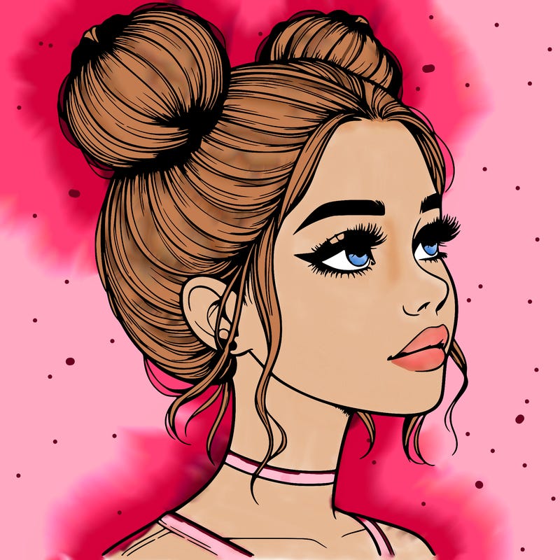 realistic girl with buns on the top of her head