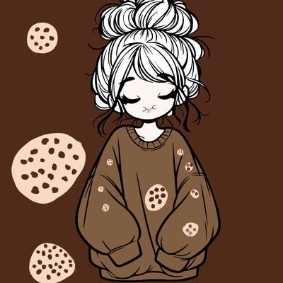 girl with baggy sweatshirt and messy bun