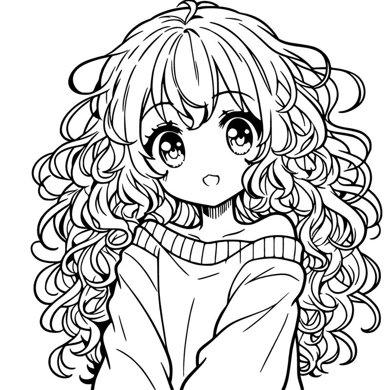 anime girl with curly hair