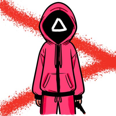 faceless girl in a tracksuit with a hood on and no hair