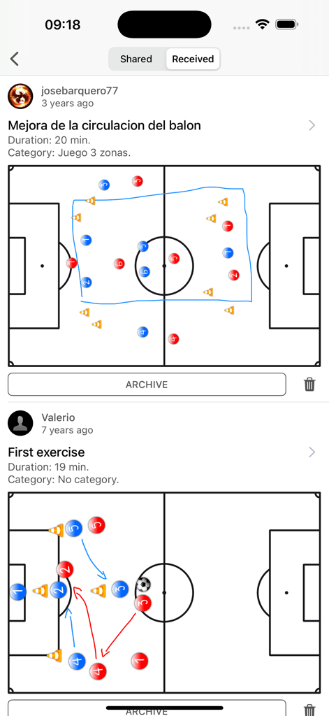 Soccer tactical drills and shared coaching exercises interface