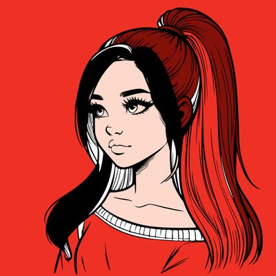 realistic girl with a high ponytail