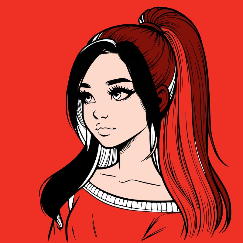 realistic girl with a high ponytail