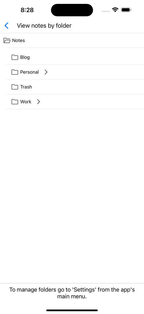 Notezilla - Notes & Reminders - Pantalla que muestra notas organizadas por carpetas, incluyendo Blog Personal y Trabajo en la aplicación Notezilla
