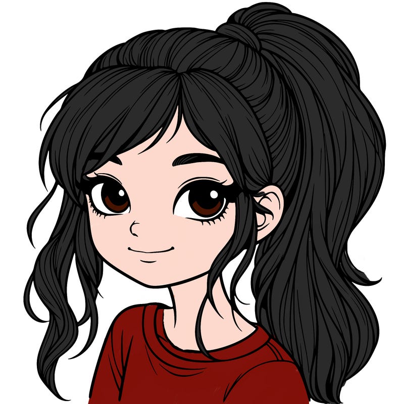 realistic girl with ponytail