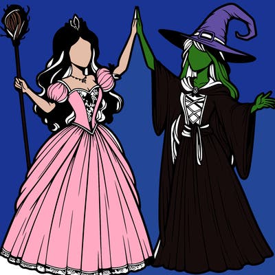 detailed realistic split of a princess and a witch