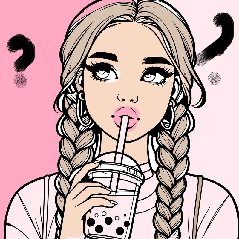 realistic girl with braided hair drinking boba