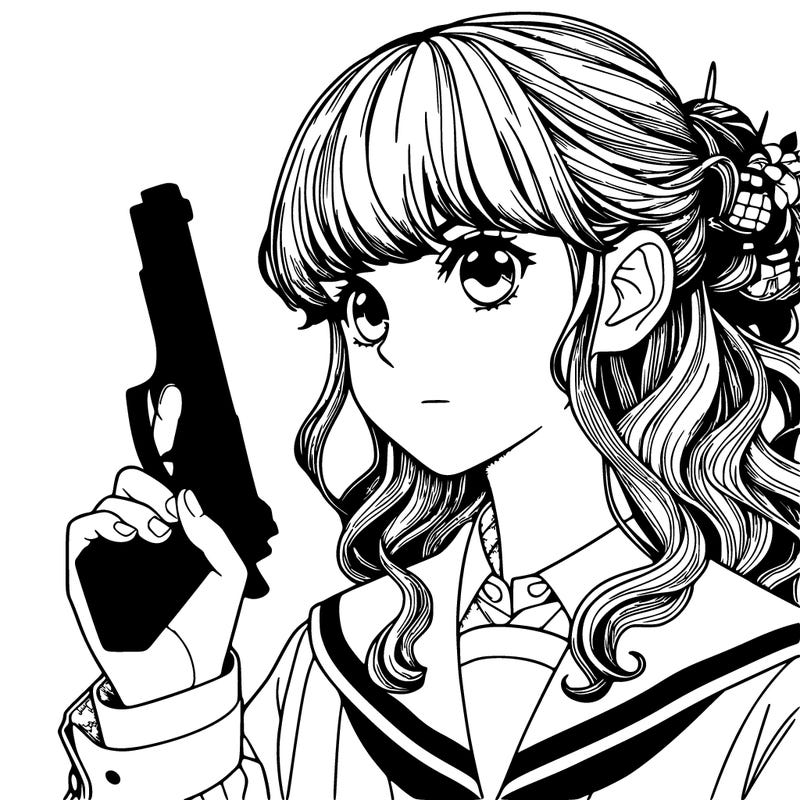 realistic manga girl with gun