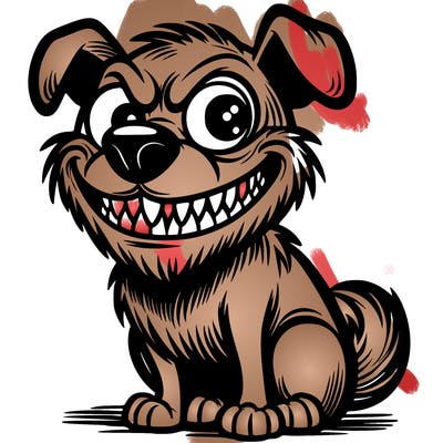 a scary dog with a smile on