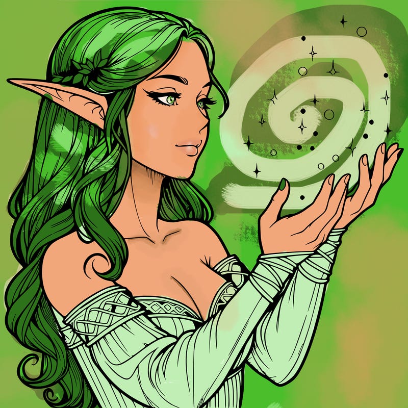 realistic elf girl doing magic