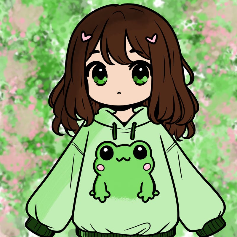 girl wearing frogging sweatshirt