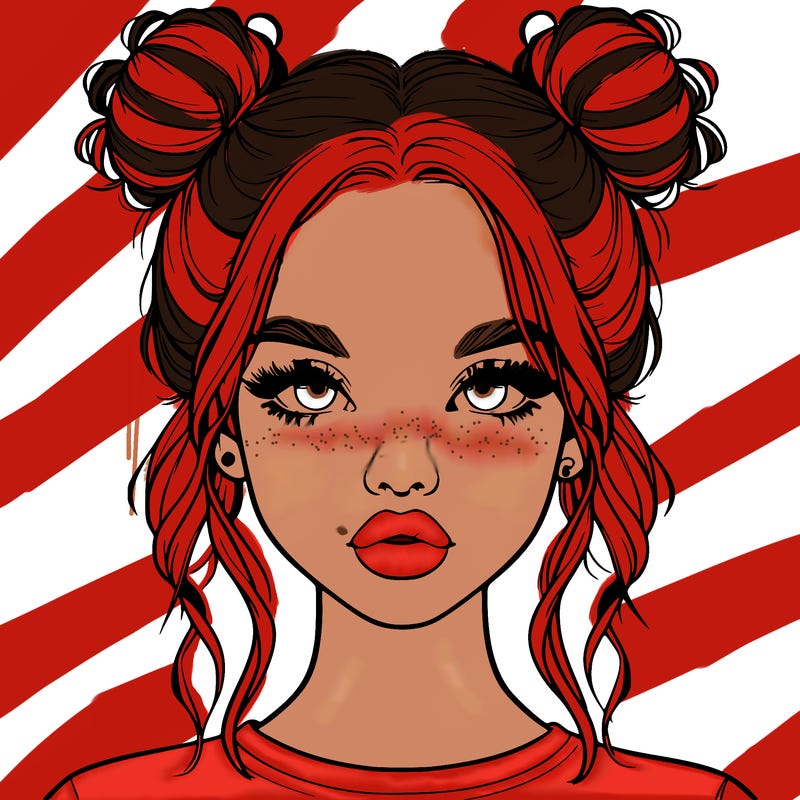 realistic girl with two buns in hair and lips
