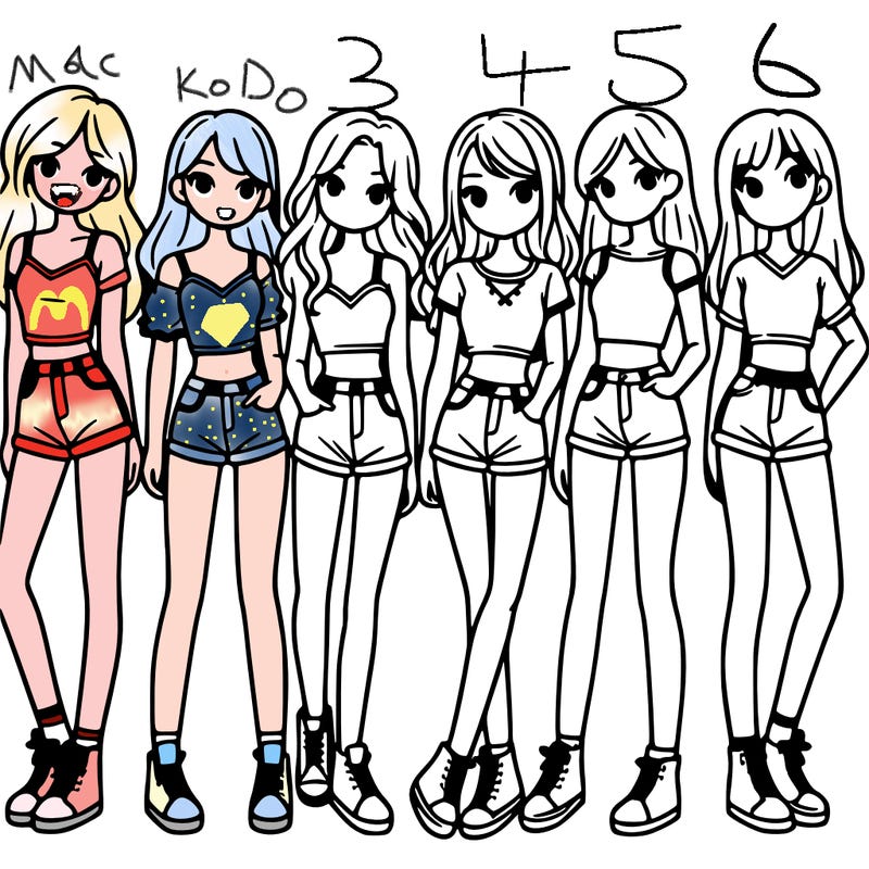 a group of girls wearing crop tops and shorts