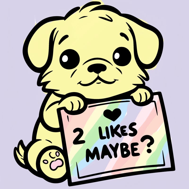 a puppy holding a sign that says 2 likes maybe?